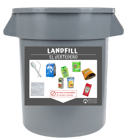 Gray Landfill/Garbage Container with signage affixed
